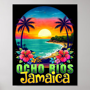 Poster Ocho rios Jamaïque plage coucher de soleil tropica
