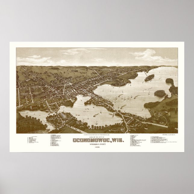 Poster Oconomowoc, WI Carte Panoramique - 1885 (Devant)