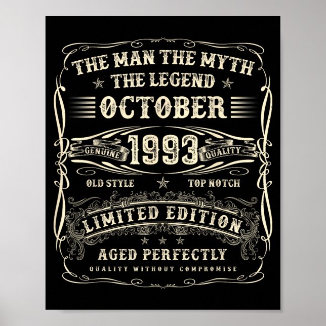 Poster October 1993 32nd Birthday For Men 32 Year Old Bda (Devant)