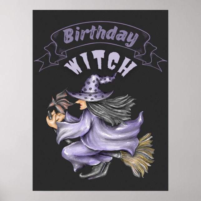 Poster Octobre Anniversaire Sorcière Éffrayante Halloween (Devant)
