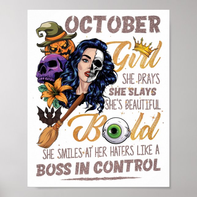 Poster Octobre Girl Libra Anniversaire Halloween Squelett (Devant)