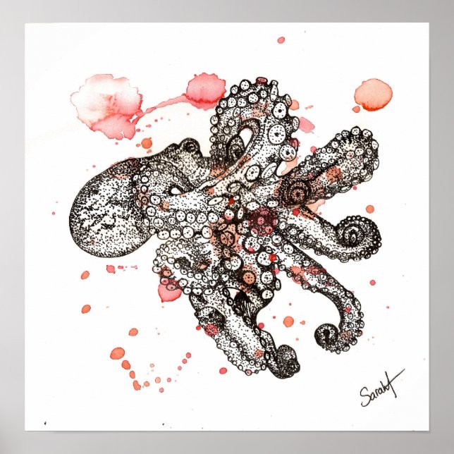 Poster Octopus aquarelle (Devant)