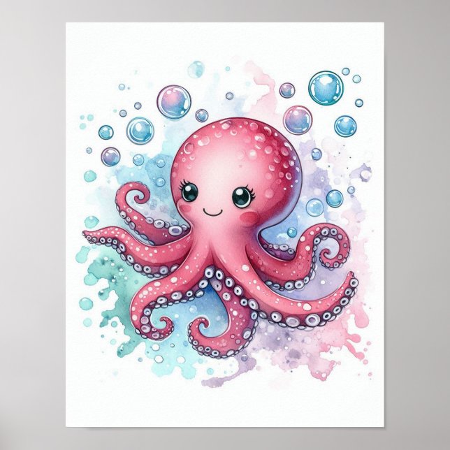 Poster Octopus aquarelle (Devant)