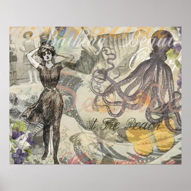Poster Octopus Beach Vacation (Devant)