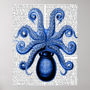 Poster Octopus bleu vintage 1 sous