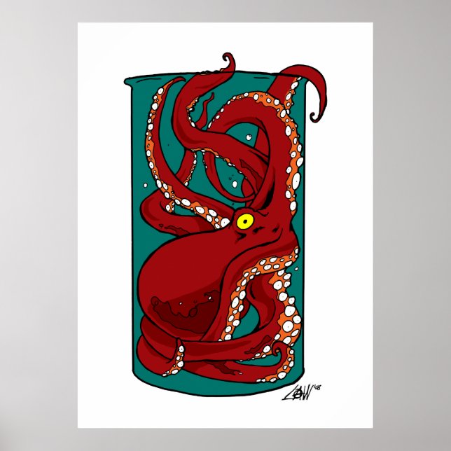 Poster Octopus dans un bocal (Devant)
