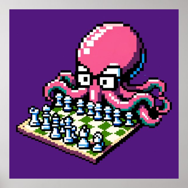 Poster Octopus Maître d'échecs - Drôle stratégie Pixel Ar (Devant)