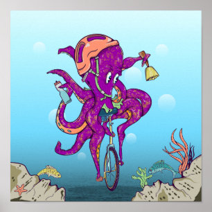 Poster Octopus Monter un monocycle