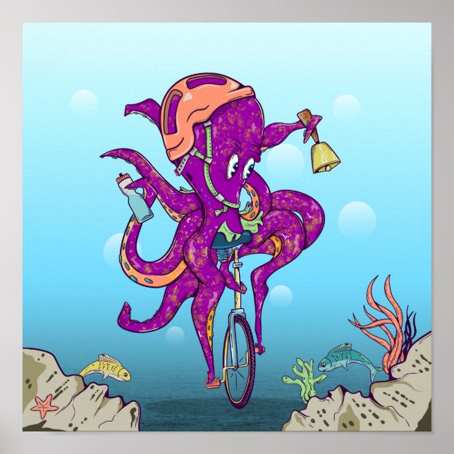 Poster Octopus Monter un monocycle (Devant)