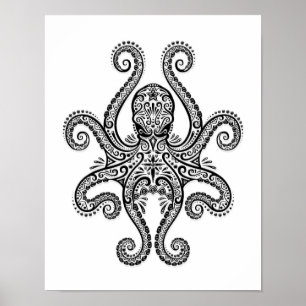 Poster Octopus noir complexe sur blanc
