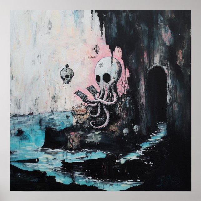 Poster Octopus Skull Tarot Witchy AI Art Matte Value (Devant)