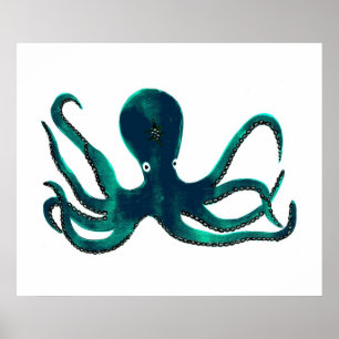 Poster Octopus turquoise