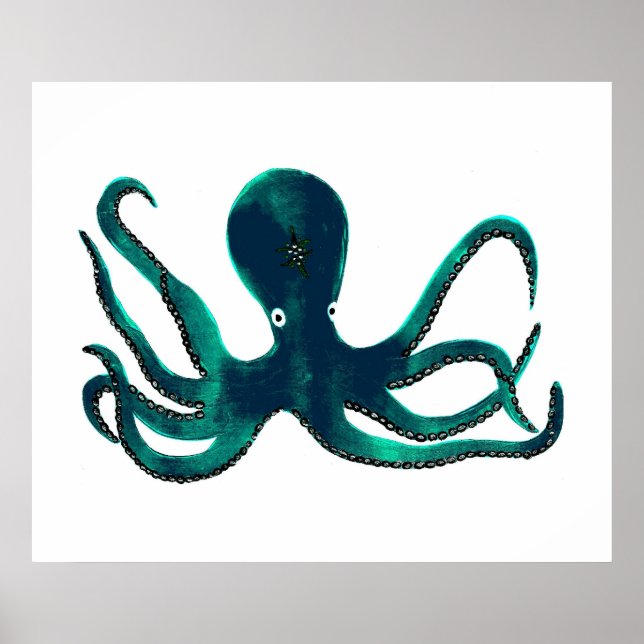 Poster Octopus turquoise (Devant)