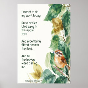 Poster Ode to Spring Poem with Brown Bird Wren