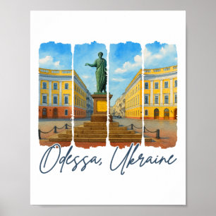 Poster Odesa Ukraine Voyage Voyage Coup de pinceau Odesa