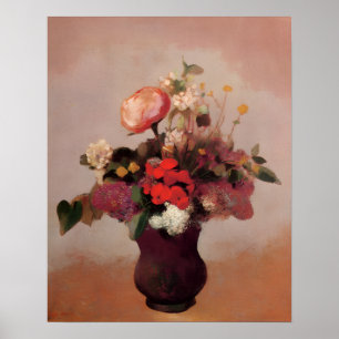 Poster Odilon Redon - Fleurs dans un vase marron,