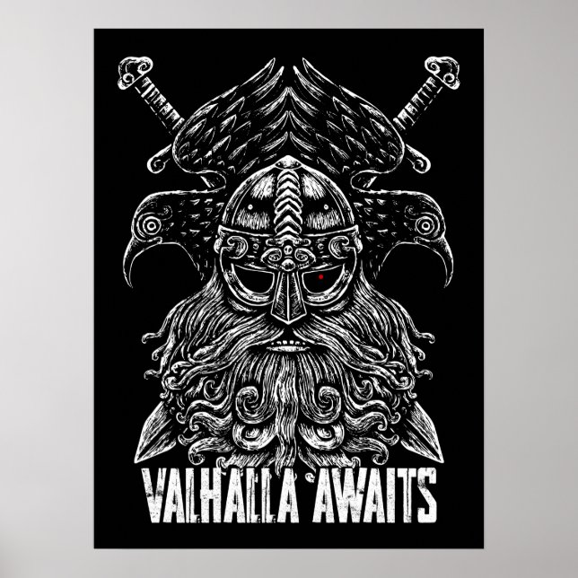 Poster Odin ravens Viking Mythologie Valhalla attend (Devant)