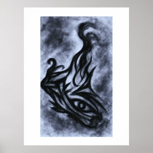 Poster Œil abstrait et art au fusain de flamme