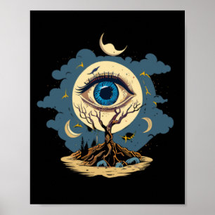 Poster Oeil Arbre Lune Art