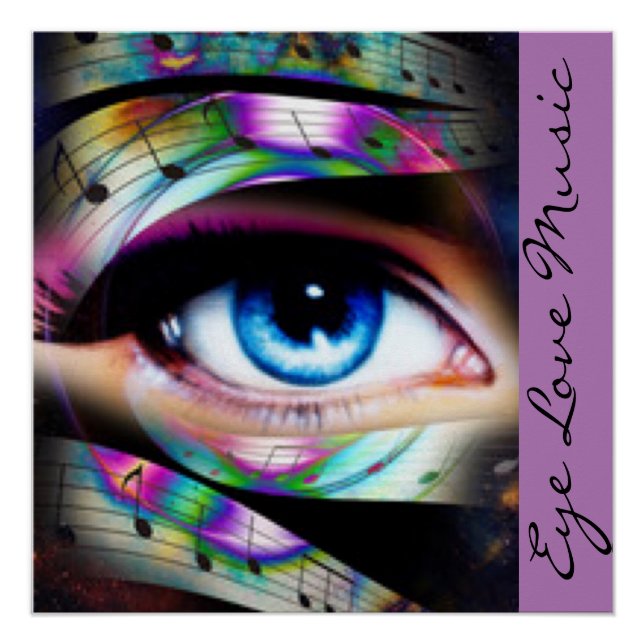 Poster Oeil bleu avec notes musicales (Devant)