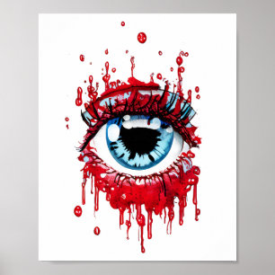 Poster Oeil bleu goutte sang horreur art