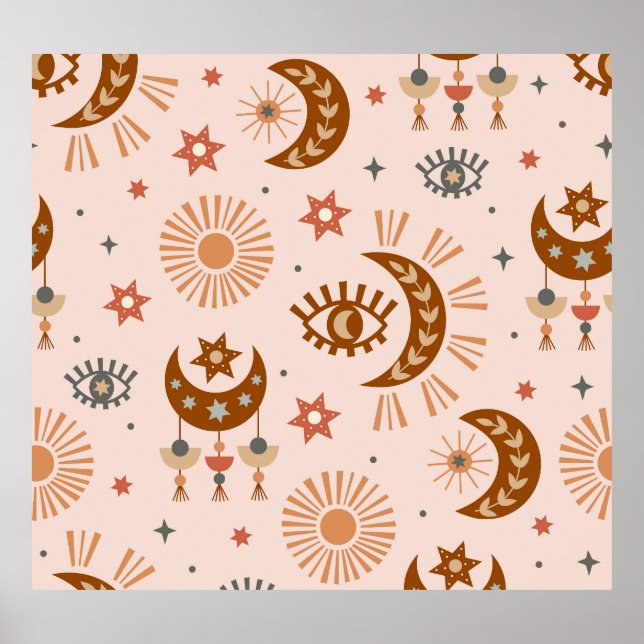 Poster Oeil céleste, lune, motif du soleil. (Devant)