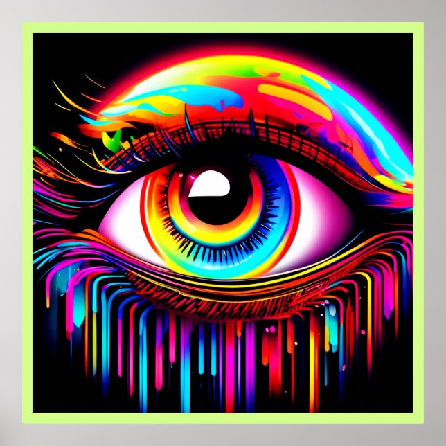 Poster Oeil de néon vif avec des couleurs de fusion (Devant)