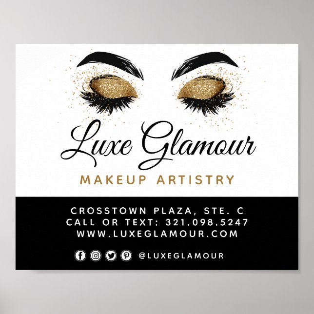 Poster OEil doré brillant Brows Beauté Bar Signalisation (Devant)