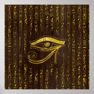 Poster OEil doré égyptien de Horus et hiéroglyphes