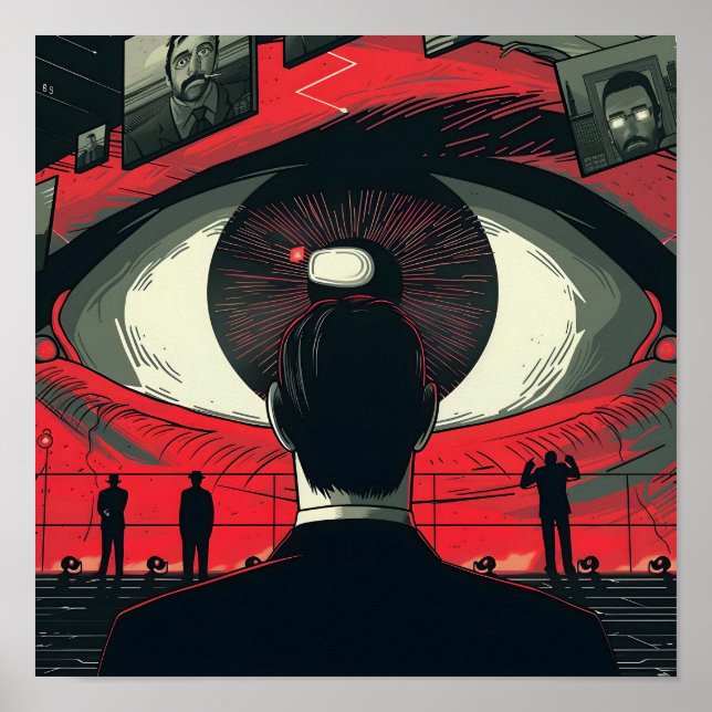Poster Oeil dystopique observant un homme (Devant)