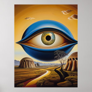 Poster Oeil surréaliste avec paysage Abstrait