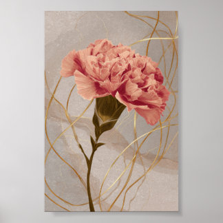 Poster Œillet Rose Blush Floral Or