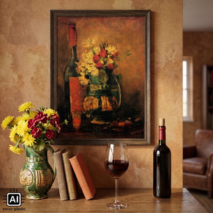 Poster Œillets, Roses et une Bouteille par Vincent van Go