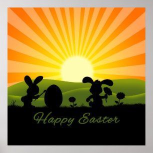 Poster Oeuf de peinture de lapin de Pâques mignon