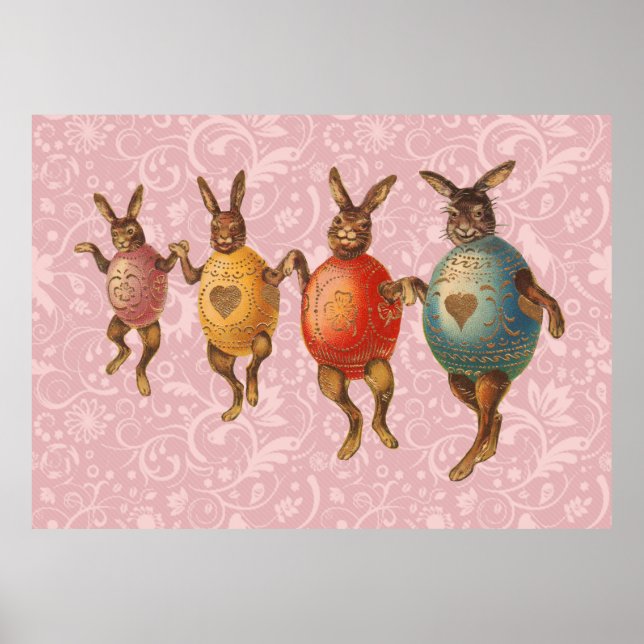Poster Oeufs dansants lapins de Pâques (Devant)