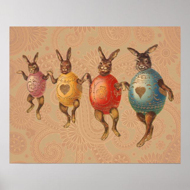 Poster Oeufs dansants lapins de Pâques (Devant)