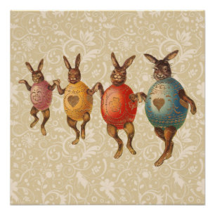 Poster Oeufs dansants lapins de Pâques