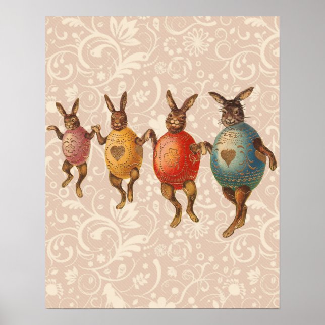 Poster Oeufs dansants lapins de Pâques (Devant)