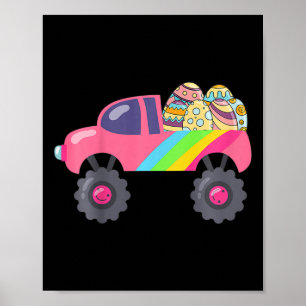 Poster Œufs de camion monstre rose pour enfants Chasse au