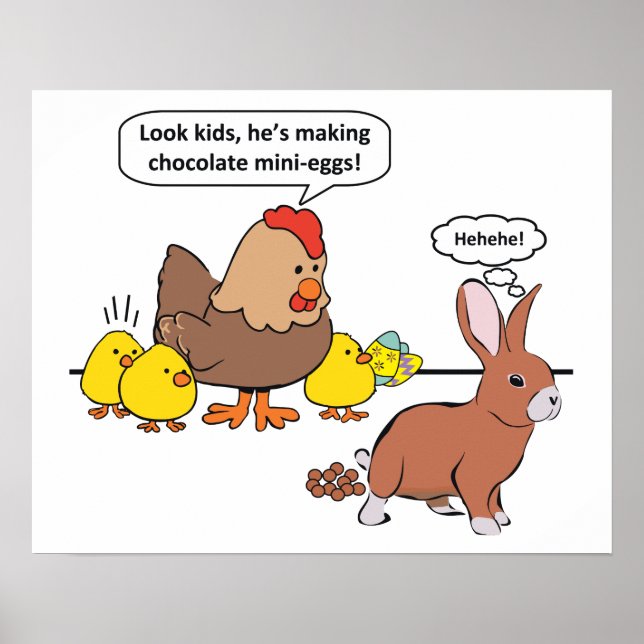 Poster Oeufs de chocolat de lapin de Pâques amusants (Devant)