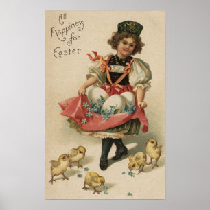 Poster Oeufs de fille avec poussins
