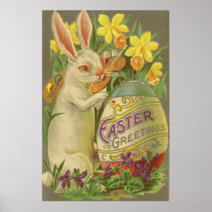 Poster Oeufs de lapin de Pâques Daffodil Crocus