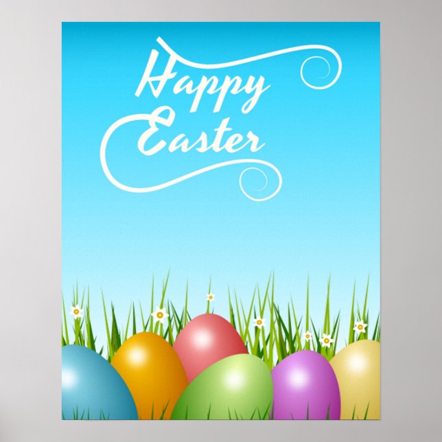 POSTER OEUFS DE PÂQUES COLORÉS "HAPPY EASTER" (Devant)