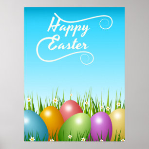 POSTER OEUFS DE PÂQUES COLORÉS "HAPPY EASTER"