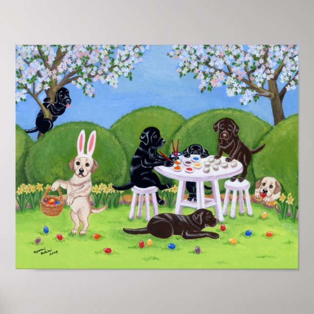 Poster OEufs de Pâques Peinture Labradors OEuvre (Devant)