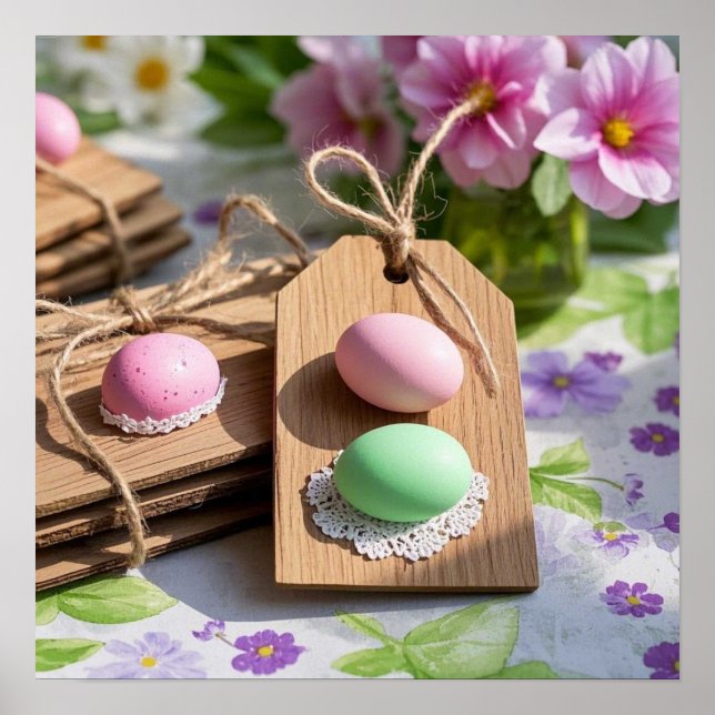 Poster Oeufs de Pâques sur table de jardin (Devant)