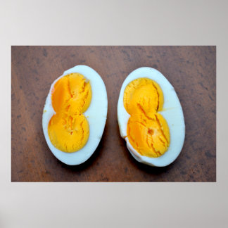 Poster oeufs de poule coupés de deux jaunes d'oeufs,