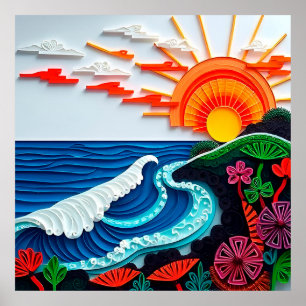 Poster Oeuvre colorée de découpage papier