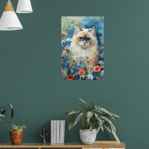 Poster OEuvre colorée en aquarelle de Birman Cat