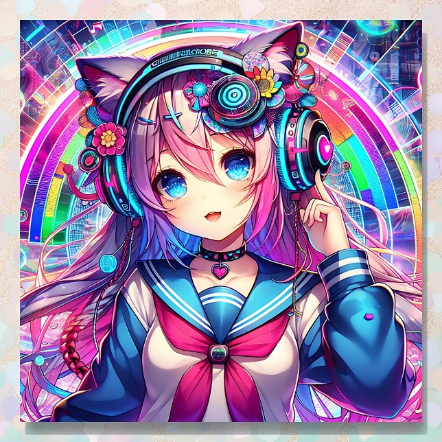 Poster Oeuvre colorée Glitchcore Anime Girl (Créateur téléchargé)